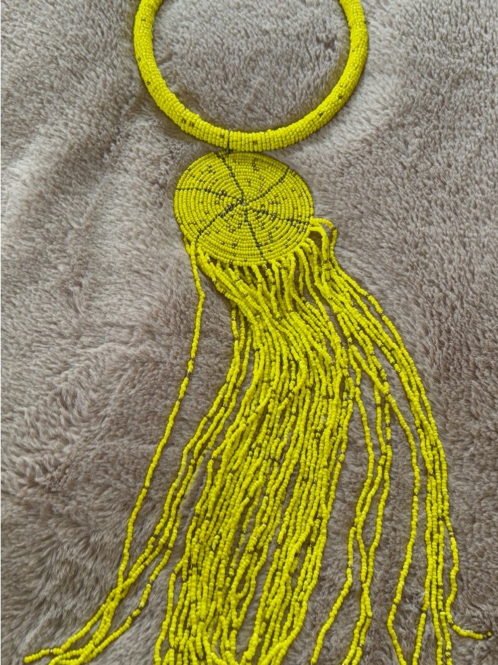Handcrafted Yellow Beaded Fringe Statement Necklace